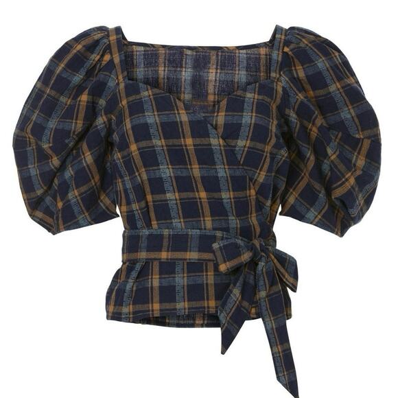 Madewell Navy and Brown Plaid Blouse - Picture 4 of 16